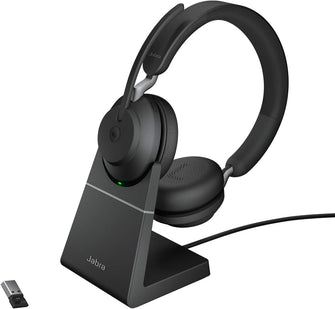 Jabra Evolve2 65 Wireless PC Headset with Charging Stand – Noise Cancelling Microsoft Teams Certified Stereo Headphones With Long-Lasting Battery – USB-A Bluetooth Adapter – Black - 1