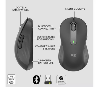 Logitech Signature M650 L Left Wireless Mouse - For Large Sized Left Hands, 2-Year Battery, Silent Clicks, Customisable Side Buttons, Bluetooth, for PC/Mac/Multi-Device/Chromebook - Grey - 6