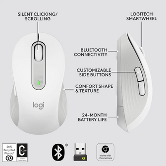 Logitech Signature M650 Wireless Mouse - For Small to Medium Sized Hands, 2-Year Battery, Silent Clicks, Customisable Side Buttons, Bluetooth, for PC/Mac/Multi-Device/Chromebook - Offwhite - 7