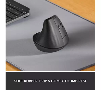 Logitech Lift Vertical Ergonomic Mouse, Wireless, Bluetooth or Logi Bolt USB receiver, Quiet clicks, 4 buttons, compatible with Windows/macOS/iPadOS, Laptop, PC - Graphite - 2