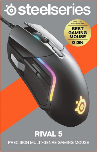 SteelSeries Rival 5 Gaming Mouse, 18,000 CPI Sensor, 9 Programmable Buttons, 85g, FPS, MOBA, MMO, Battle Royale, Black - 8