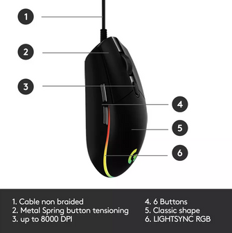 Logitech G203 Wired Gaming Mouse - Black - 6