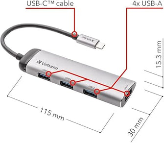 Verbatim USB-C Multiport Hub – 4-Port USB 3.2 Gen 1 Adapter - Silver - 6