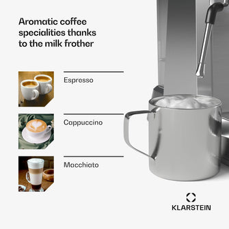 Klarstein GrandPresso Espresso Machine – 20-Bar, 1350W, Integrated Grinder, Milk Frother, 2.3L Water Tank, Barista Quality at Home, Thermoblock Heating, Espresso Machine for Home