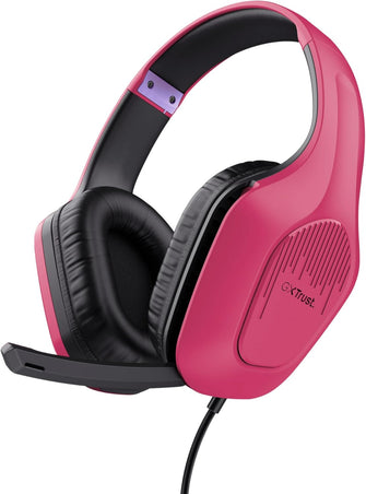 Trust Gaming GXT 418P Rayne Lightweight Gaming Headset - 3.5mm Jack, 50mm Drivers, Foldaway Microphone, Over-Ear, Wired, 2m Cable, Compatible with PC, Xbox, PS4, PS5, Switch, Mobile - Pink