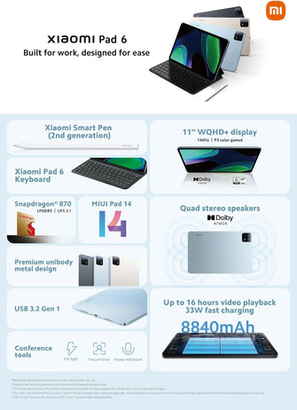 Buy Xiaomi,Xiaomi Pad 6 11" 144Hz 6GB/128GB WiFi, 8840mAh, 33W Charging, 13MP, Dolby Atmos, Bluetooth 5.2 - Gravity Gray - Gadcet UK | UK | London | Scotland | Wales| Near Me | Cheap | Pay In 3 | Tablet Computers