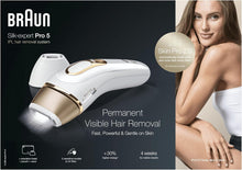 Braun IPL Silk Expert Pro 5 Hair Removal - Permanent Hair Removal for Women & Men, 400,000 Flashes, Venus Razor, Premium Pouch, PL5137, White/Gold