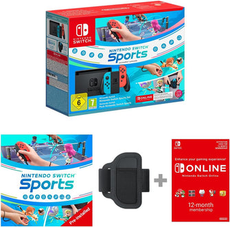 Nintendo Switch (Neon Red/Blue) – Includes Switch Sports Pre-Installed & 12-Month Switch Online Subscription