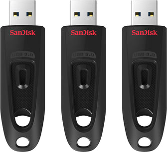 SanDisk Ultra 32GB USB 3.0 Flash Drive (Triple Pack) – Up to 130MB/s, Password Protection, RescuePRO Data Recovery – Black