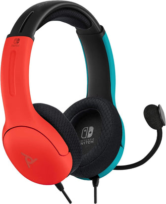 PDP Gaming LVL40 Stereo Headset with Mic for Nintendo Switch - PC, iPad, Mac, Laptop Compatible, Noise Cancelling, Lightweight, On-Ear, 3.5mm Jack - Neon Blue-Red