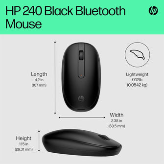 HP 240 Bluetooth Mouse - Wireless, 1600 DPI Optical Sensor, Lightweight, Ambidextrous Design, Black