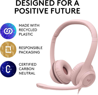 Logitech H390 Wired Headset - USB-A, Noise Cancelling Microphone, In-Line Controls, Stereo Sound, Compatible with PC/Laptop/Chromebook - Rose