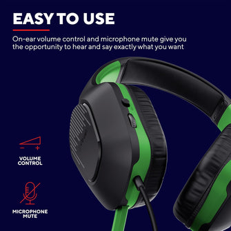 Trust Gaming GXT 415X Zirox Lightweight Gaming Headset – 50mm Drivers, 3.5mm Jack, 1.2m Cable, Foldaway Microphone, Over-Ear, Wired – Black/Green