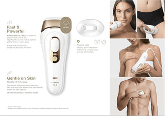 Braun IPL Silk Expert Pro 5 Hair Removal - Permanent Hair Removal for Women & Men, 400,000 Flashes, Venus Razor, Premium Pouch, PL5137, White/Gold