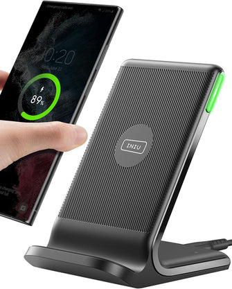 INIU Wireless Charger Stand – 15W Qi Fast Charging Dock, Adaptive LED Charging Station for iPhone 8-16, Samsung S9-S22, LG V40, Pixel 6-8