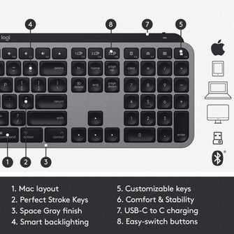Buy Logitech,Logitech MX Keys Advanced Wireless Illuminated Keyboard for Mac, Tactile Responsive Typing, Backlit LED Keys, Bluetooth, USB-C, 10 Day Battery, Apple macOS, Metal Build, QWERTY UK English Layout, Grey - Gadcet UK | UK | London | Scotland | Wales| Near Me | Cheap | Pay In 3 | Keyboard & Mouse