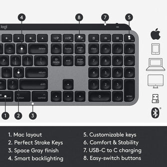 Buy Logitech,Logitech YR0073 MX Keys Advanced Wireless Illuminated Keyboard for Mac, Backlit LED Keys, Bluetooth, USB-C, MacBook Pro, Macbook Air, iMac, iPad Compatible, Metal Build, Silver - Gadcet UK | UK | London | Scotland | Wales| Ireland | Near Me | Cheap | Pay In 3 | Keyboards