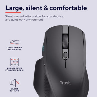 Trust Ozaa+ Multi-Device Wireless Mouse – Bluetooth & 2.4GHz, Silent, Programmable, Rechargeable, 60% Recycled Plastic, Side Scroll Wheel – Black