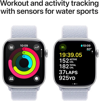 Apple Watch Series 10 GPS 46mm Silver Aluminium Case with Blue Cloud Sport Loop - One Size