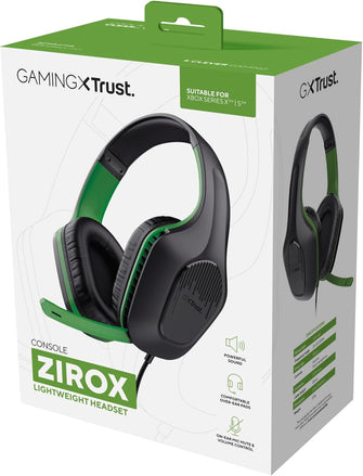 Trust Gaming GXT 415X Zirox Lightweight Gaming Headset – 50mm Drivers, 3.5mm Jack, 1.2m Cable, Foldaway Microphone, Over-Ear, Wired – Black/Green