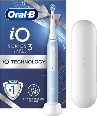 Oral-B iO 3 Ice Blue Electric Toothbrush, 1 Toothbrush Head, 1 Travel Case, Designed by Braun - 1