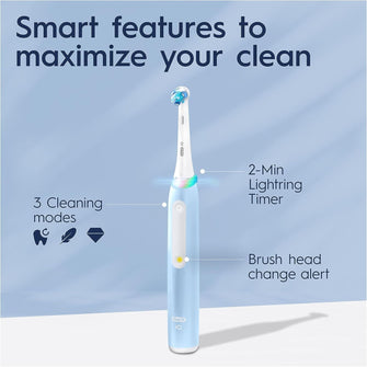 Oral-B iO 3 Ice Blue Electric Toothbrush, 1 Toothbrush Head, 1 Travel Case, Designed by Braun - 4