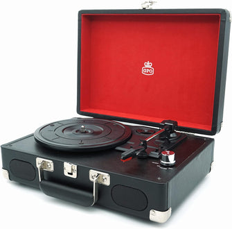 Buy GPO,GPO Soho Retro Briefcase Style 3 Speed Turntable- Black & Silver - Gadcet UK | UK | London | Scotland | Wales| Near Me | Cheap | Pay In 3 | Speakers