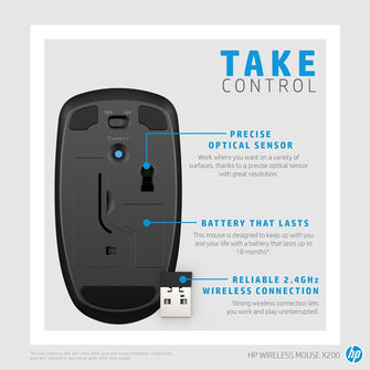 HP Wireless Mouse X200 – 2.4GHz with USB Receiver, 18-Month Battery Life, Ambidextrous, Compatible with Windows PC, Mac, Notebook, Laptop – Black