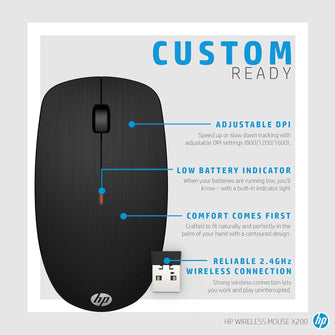 HP Wireless Mouse X200 – 2.4GHz with USB Receiver, 18-Month Battery Life, Ambidextrous, Compatible with Windows PC, Mac, Notebook, Laptop – Black