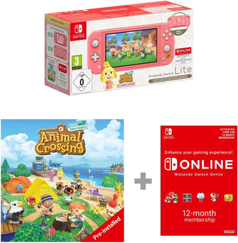 Nintendo Switch Lite Coral (Isabelle Aloha Edition) + Animal Crossing: New Horizons (Pre-Installed) + 12-Month Nintendo Switch Online Subscription