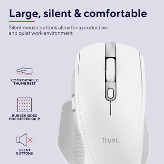 Trust Ozaa+ Multi-Device Wireless Mouse – Bluetooth & 2.4GHz, Silent, Programmable, Rechargeable, 60% Recycled Plastic, Side Scroll Wheel – White