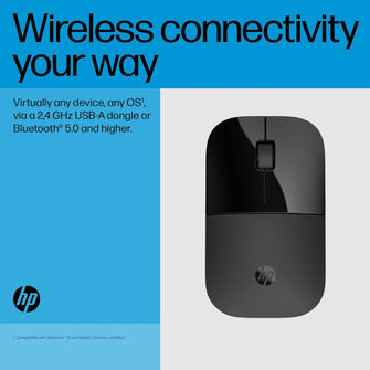 HP Z3700 Dual Black Wireless Mouse – Bluetooth 5.0, 1600 DPI Optical Sensor, AES Technology, Multi-Surface Compatibility, Up to 16-Month Battery Life