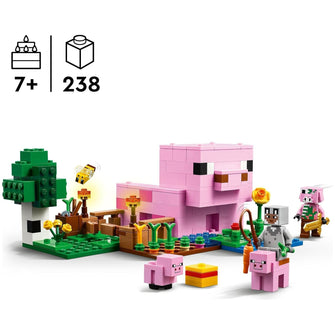 LEGO Minecraft The Baby Pig House (21268) – Building Toy with Farm Animals, Forest Biome, Hero Figure & Mobs – Gift for Kids Ages 7+