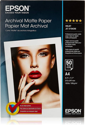 Epson C13S041342 Archival Matte Paper - A4, 210 x 297mm, 189 g/m², 50 Sheets, White