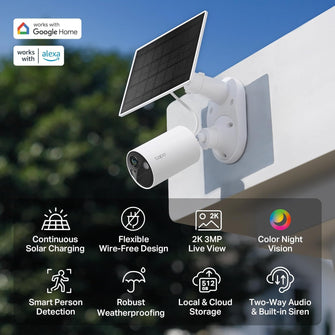 Tapo 2K Solar Security Camera Kit - Rechargeable Battery, Solar Panel, AI Detection, Colour Night Vision, Indoor/Outdoor, Alexa & Google Compatible (TC82 KIT)