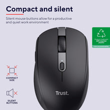 Trust Ozaa Silent Wireless Bluetooth Mouse - Rechargeable, Multi-Device, Compact, 60% Recycled Plastic, for PC/Laptop/Mac/Android - Black