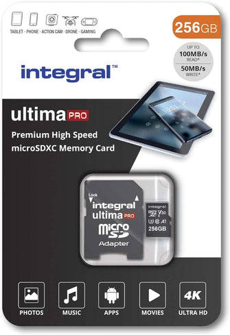 Buy Integral,Integral 256GB Micro SD Card 4K Video Premium High Speed Memory Card SDXC Up to 100MB s Read and 50MB s Write speed V30 C10 U3 UHS-I A1 - Gadcet UK | UK | London | Scotland | Wales| Near Me | Cheap | Pay In 3 | Flash Memory Cards