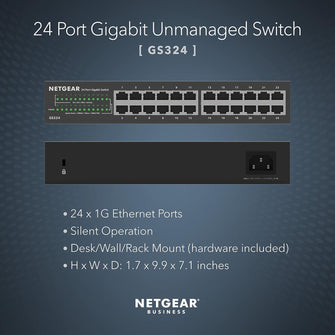 NETGEAR GS324 24-Port Gigabit Ethernet Switch | Unmanaged, Silent, Desktop/Wall/Rackmount