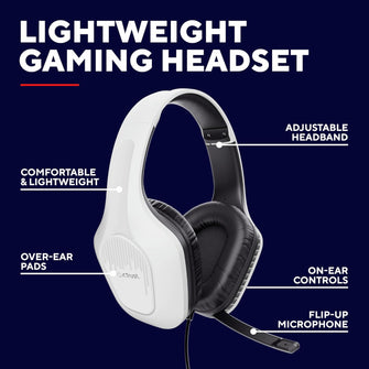 Trust Gaming GXT 418W Rayne Lightweight Gaming Headset - 3.5mm Jack, 50mm Drivers, Foldaway Microphone, Over-Ear, 2m Cable, PC, Xbox, PS4, PS5, Switch, Mobile - White