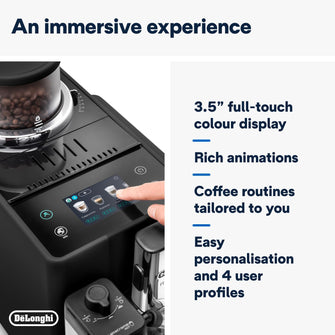 De'Longhi Rivelia EXAM440.55.B, Fully Automatic Coffee Machine with LatteCrema Hot, Automatic Milk Frother, Compact Size Bean to Cup Coffee Machine, 16 Recipes, Full Touch Coloured Display Black