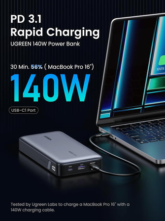 UGREEN Nexode 140W 25000mAh Laptop Power Bank, Fast Charging, 3 USB-C Ports, Compatible with Dell, HP, ASUS, iPad, iPhone 16, Galaxy S24/S23, AirPods, & More