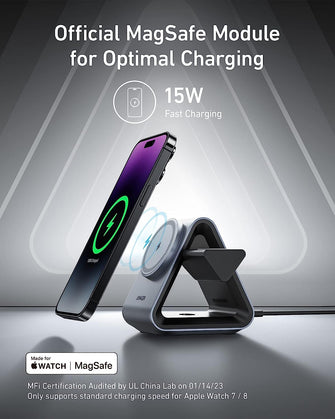 Buy Anker,Anker 737 , MagSafe Charger MagGo Charger (3-in-1 Station) with MFi-Certified 15W Max Fast Charging, For iPhone 14/13 / 12 Series, Apple Watch S8 / 7/6, AirPods 3 / Pro - Gadcet.com | UK | London | Scotland | Wales| Ireland | Near Me | Cheap | Pay In 3 | Power Adapter & Charger Accessories