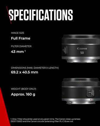 Canon RF 50mm F1.8 STM Lens - Compact, Lightweight, Fast Aperture - For EOS R Series Cameras, Black