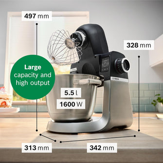 Bosch Series 6 Stand Mixer with Intelligent Sensing, Scale & Patisserie Set, 1600W - Black/Silver - 8