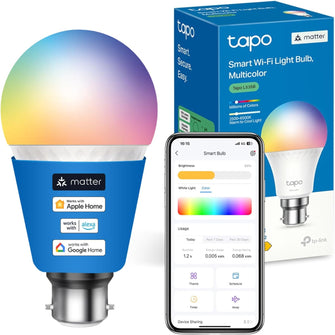 Tapo L535B Matter Smart Bulb B22 – 8.6W, 1055 lm, Dimmable & Tunable, Energy Monitoring, Works with Apple HomeKit, Alexa & Google