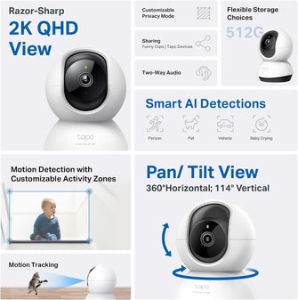 Buy Tapo,Tapo 2K QHD Indoor Pan/Tilt Security Wi-Fi Camera, AI Detection,360° Visual Coverage, Night Vision, Customizable privacy Mode, Cloud &Local Storage, Works with Alexa&Google Home(Tapo C220) - Gadcet UK | UK | London | Scotland | Wales| Near Me | Cheap | Pay In 3 | Surveillance Cameras