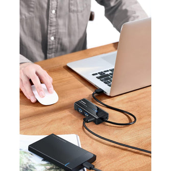 UGREEN 4-in-1 USB Hub to Ethernet Adapter – Gigabit Ethernet, 3 USB 3.0 Ports, Plug & Play for MacBook Pro, Steam Deck, Switch, Windows