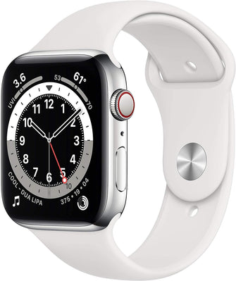 Buy Apple,Apple Watch Series 6 44mm (GPS + Cellular) - Silver Stainless Steel Aluminium Case with White Sport Band - Gadcet UK | UK | London | Scotland | Wales| Ireland | Near Me | Cheap | Pay In 3 | Watches