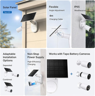 Tapo Solar Panel, Flexibly Installed and Angle Adjustment, High-Efficiency 45min Solar Charging for Full Day Usage, IP65 Weatherproof, Works with All Tapo Battery-powered cameras (Tapo A201)