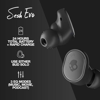 Skullcandy Sesh Evo True Wireless Earbuds – Bluetooth, Mic, IP55 Water Resistant, Charging Case, iPhone & Android Compatible - Black - 3